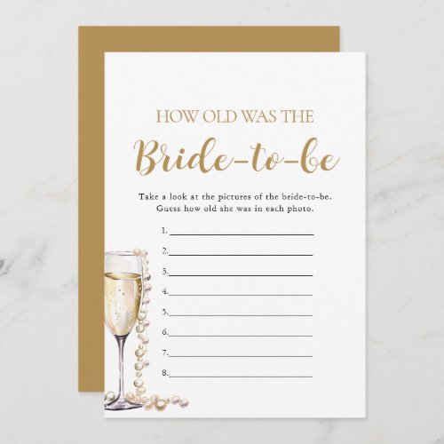 Pearls  Prosecco How Old Was the Bride_to_be Game Invitation