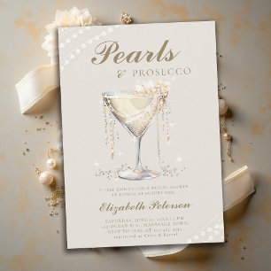 Pearls Prosecco Ivory Elegant Brunch Bridal Shower Invitation