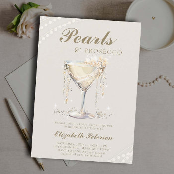 Pearls Prosecco Ivory Elegant Brunch Bridal Shower Invitation by PencilOwlStudios at Zazzle