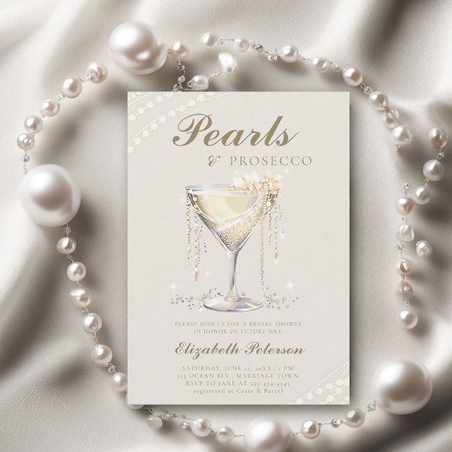 Pearls Prosecco Ivory Elegant Brunch Bridal Shower Invitation (pearls prosecco bridal shower invitation classy watercolor elegant modern classic)
