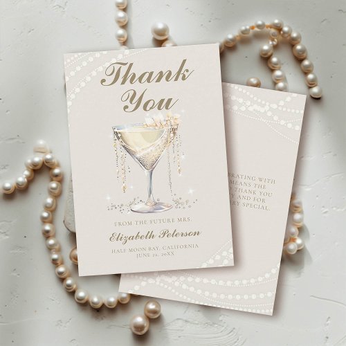 Pearls Prosecco Ivory Elegant Brunch Bridal Shower Thank You Card