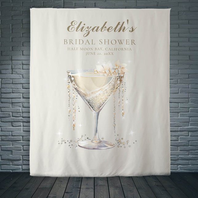 Pearls Prosecco Ivory Gold Bridal Shower Backdrop (pearls prosecco bridal shower backdrop ivory gold calligraphy)