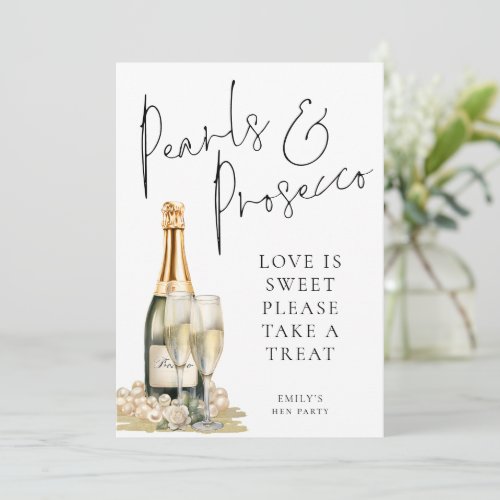 Pearls Prosecco Love is Sweet Take Treat Sign card