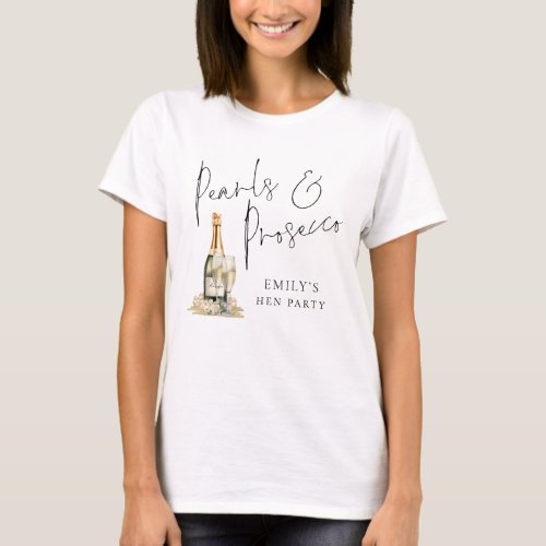 Pearls Prosecco Maid of Honor Name Hen Party T_Shirt