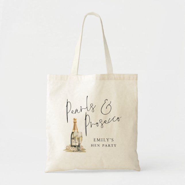Pearls Prosecco Maid of Honor Name Hen Party Tote Bag (Front)