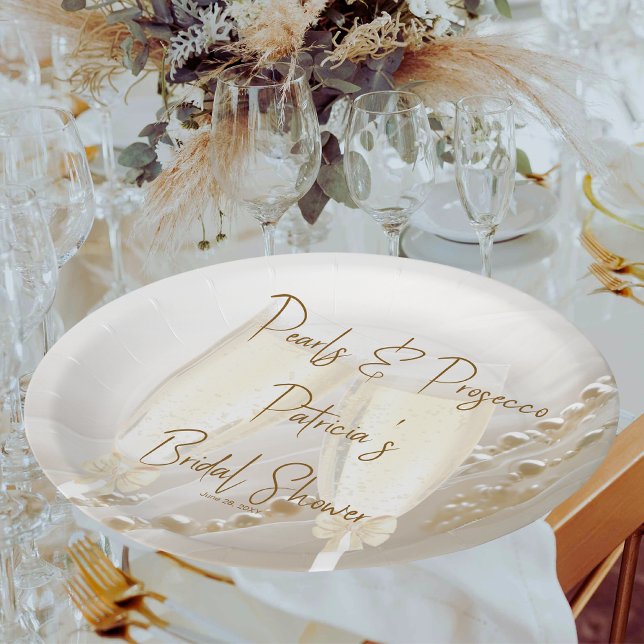 Pearls & Prosecco Modern Elegant Bridal Shower Paper Plates (Creator Uploaded)