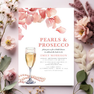 Pearls & Prosecco Modern Pink Floral Bridal Shower Invitation