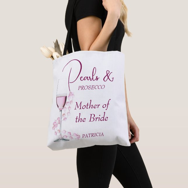 Pearls Prosecco Mother of the Bride Bridal Shower Tote Bag (Close Up)