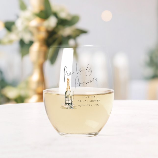 Pearls Prosecco Name Thanks for being Bridesmaid  Stemless Wine Glass (Insitu (Wedding))