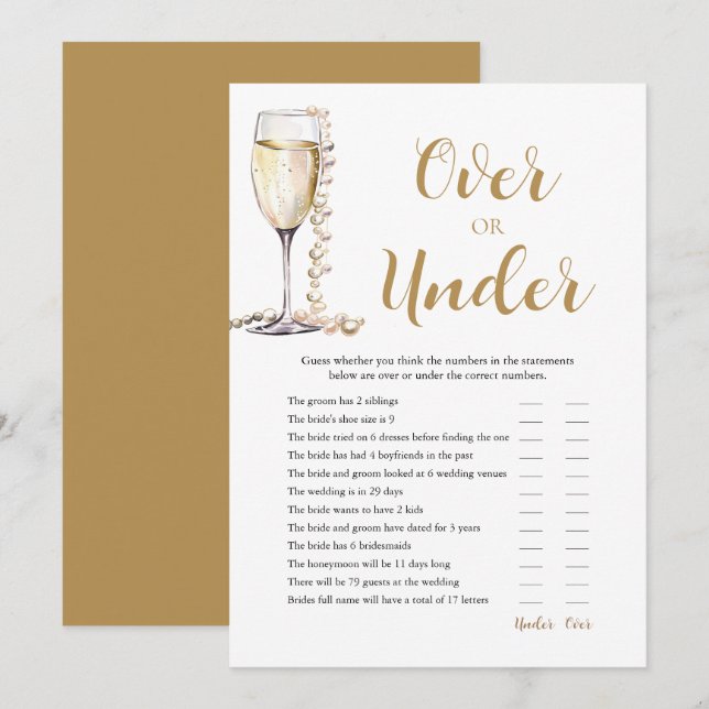Pearls & Prosecco Over or Under Bridal Shower Game Invitation (Front/Back)