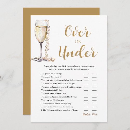 Pearls  Prosecco Over or Under Bridal Shower Game Invitation