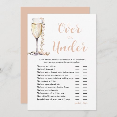 Pearls  Prosecco Over or Under Bridal Shower Game Invitation