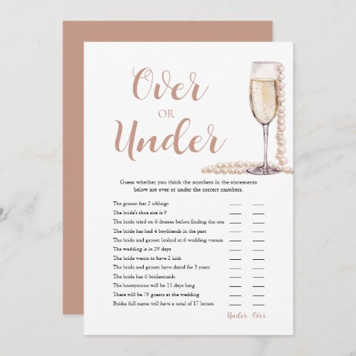 Pearls  Prosecco Over or Under Bridal Shower Game Invitation