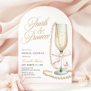 Pearls & Prosecco Pink Bow Bridal Shower Invitation