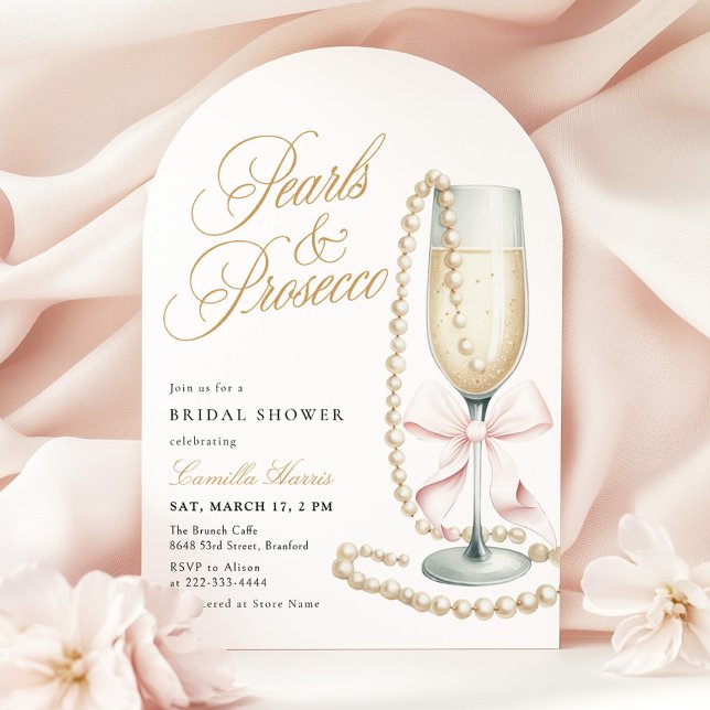 Pearls & Prosecco Pink Bow Bridal Shower Invitation (Creator Uploaded)