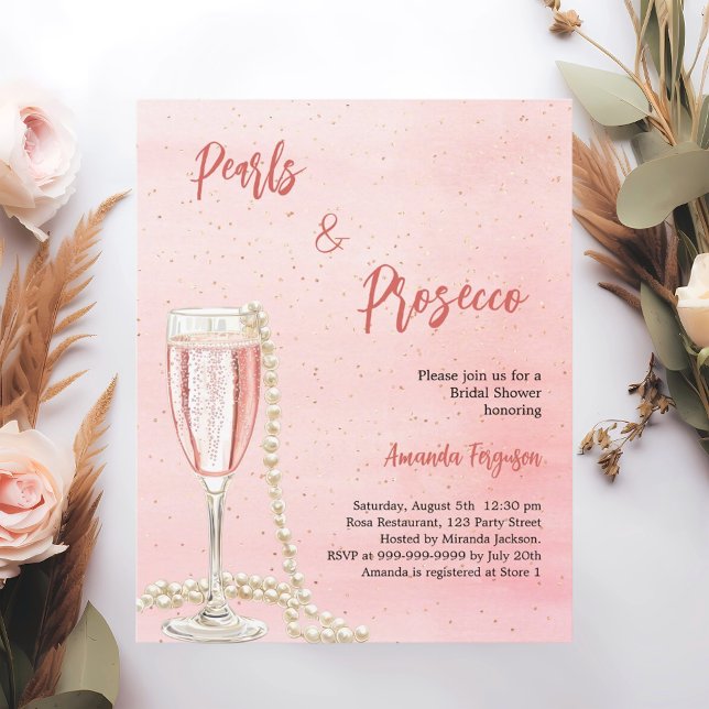 Pearls Prosecco pink Bridal Shower invitation (Creator Uploaded)