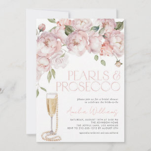 Pearls & Prosecco Pink Floral Bridal Shower Invitation