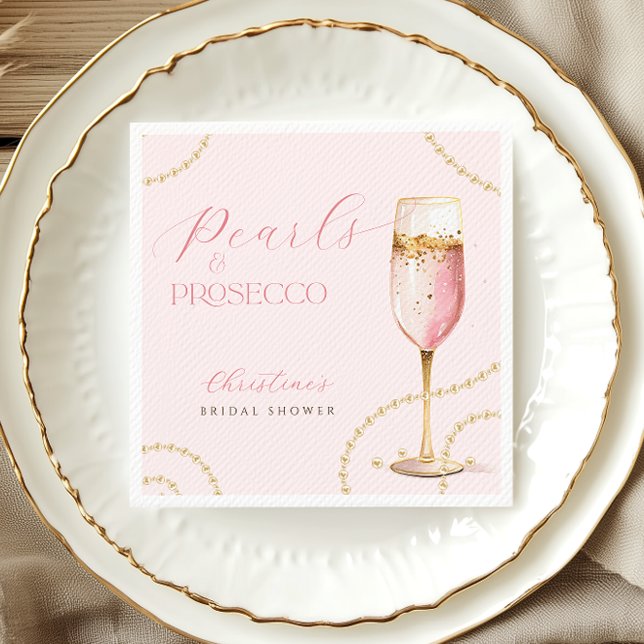 Pearls Prosecco Pink Gold Bridal Shower Napkins (Creator Uploaded)