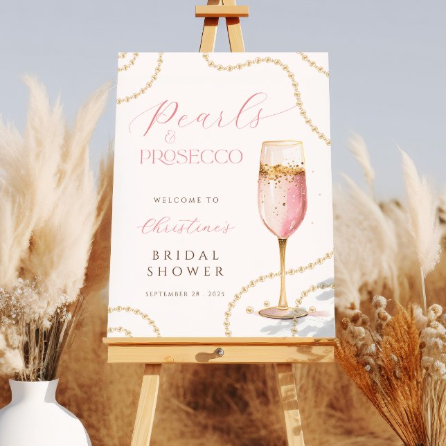 Pearls Prosecco Pink Gold Bridal Shower Sign (Creator Uploaded)
