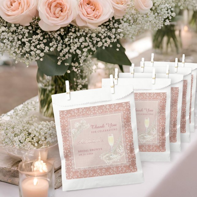 Pearls & Prosecco Rose Gold & Blush Bridal Shower Favor Bag (Creator Uploaded)