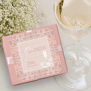 Pearls & Prosecco Rose Gold Bridal Shower Favor Square Sticker