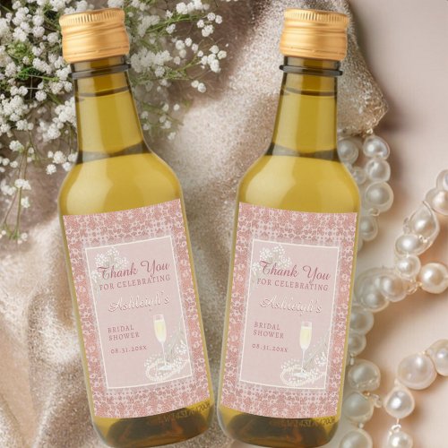 Pearls  Prosecco Rose Gold Bridal Shower Favor Wine Label