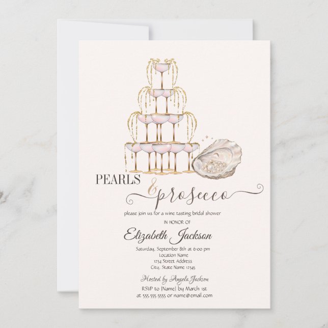  Pearls & Prosecco Seashell Cream Invitation (Front)