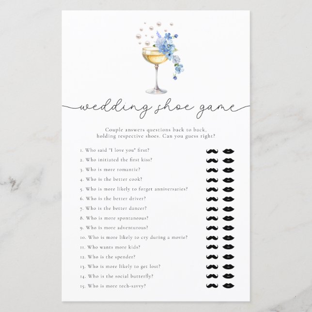 Pearls & Prosecco Wedding Shoe Bridal Shower Game (Front)