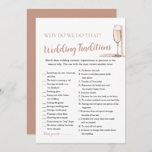 Pearls  Prosecco Wedding Traditions Bridal Game Invitation