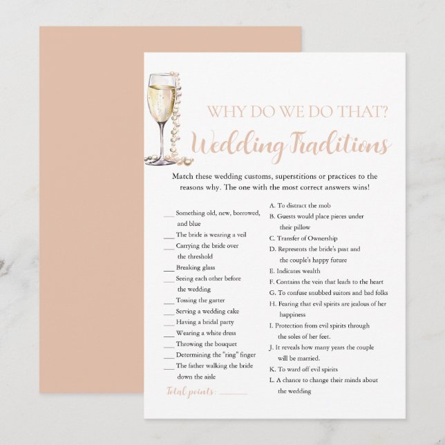 Pearls & Prosecco Wedding Traditions Bridal Game Invitation (Front/Back)
