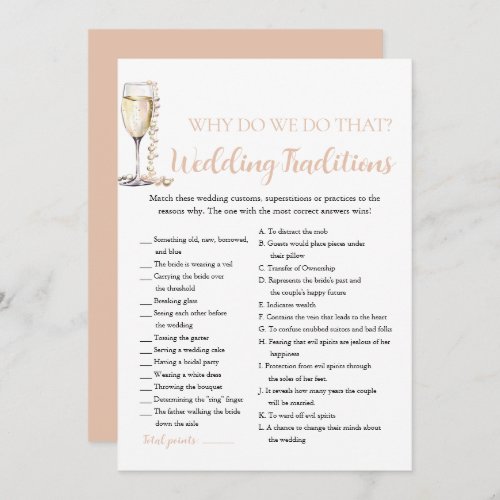 Pearls  Prosecco Wedding Traditions Bridal Game Invitation