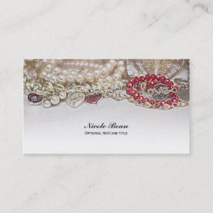 Pearls & Red Valentine Love Jewels Chic Elegant Business Card