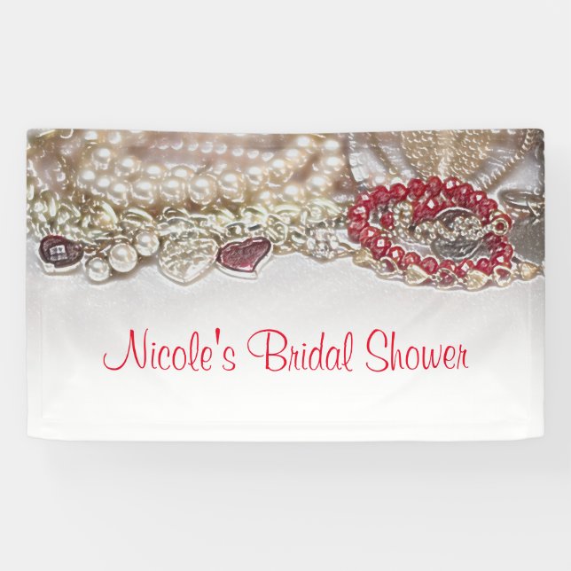 Pearls & Red Valentine Love Jewels Chic Party Banner (Horizontal)