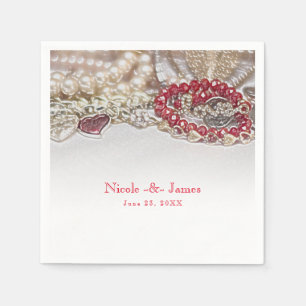 Pearls & Red Valentine Love Jewels Chic Party Napkins