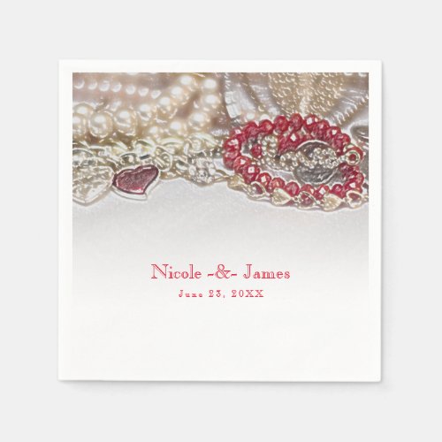 Pearls  Red Valentine Love Jewels Chic Party Napkins