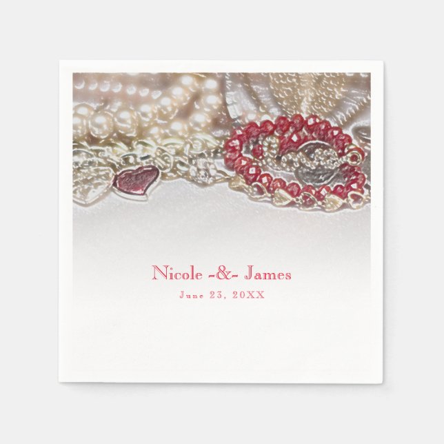 Pearls & Red Valentine Love Jewels Chic Party Napkins (Front)