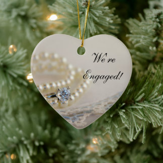 Pearls, Ring and Blue Lace Engagement Ceramic Ornament