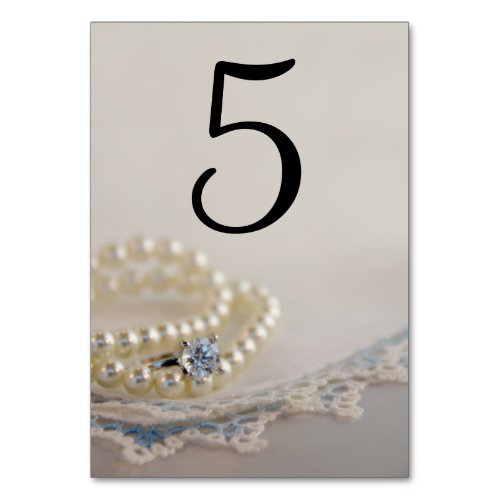 Pearls Ring and Blue Lace Wedding Table Numbers