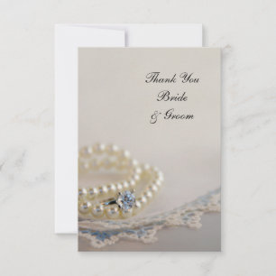 Pearls, Ring, Blue Vintage Lace Wedding Thank You