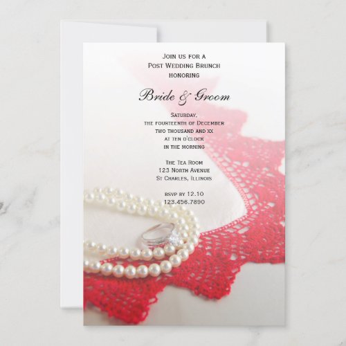 Pearls Ring Red Vintage Lace Post Wedding Brunch Invitation