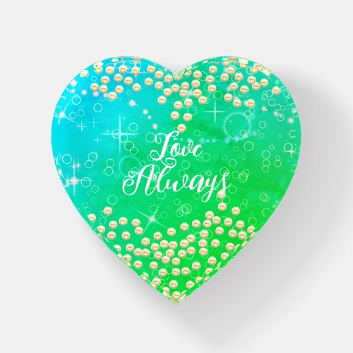 Pearls Shine Green Heart Paperweight