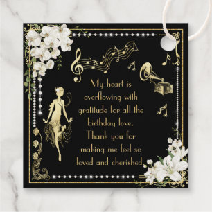 Pearls White Floral Art Deco Gatsby 20s Birthday Favor Tags