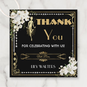 Pearls White Floral Art Deco Gatsby 20s Birthday  Favor Tags
