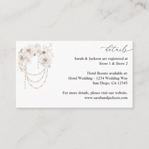 Pearls  White Floral Details Enclosure Card