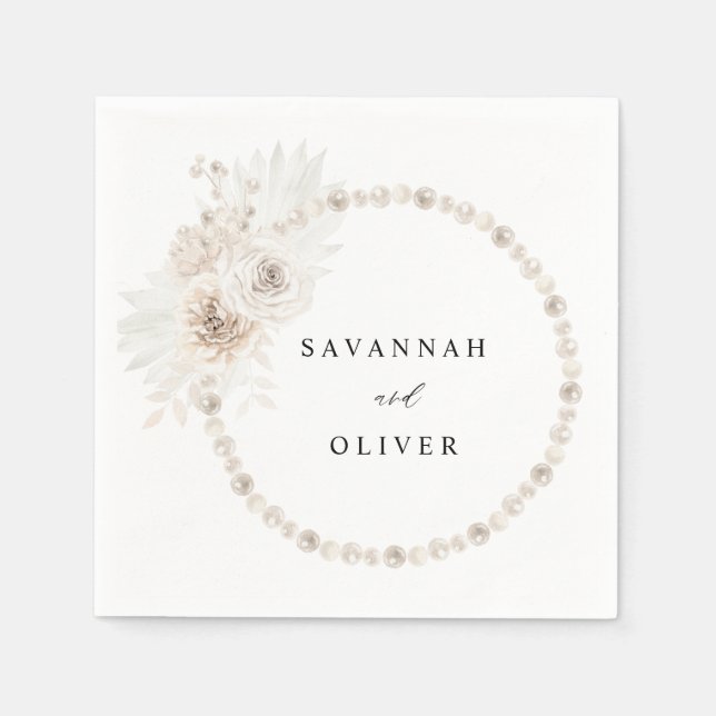 Pearls & White Floral Name Napkins 2 (Front)