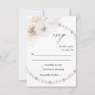 Pearls & White Floral no Meal RSVP Card