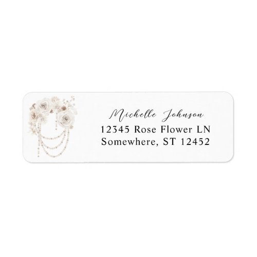 Pearls  White Floral Return Address Label 2