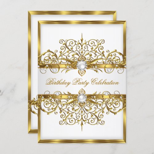 Pearls White Gold Elegant Birthday Party 2 Invitation