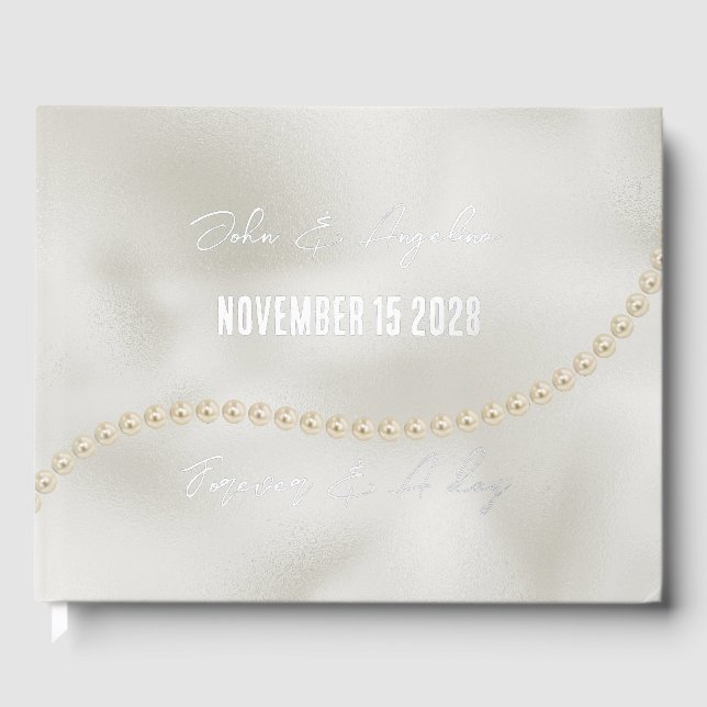 Pearls White Luxe Wedding Foil Guest Book (Front)