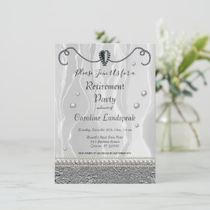 Pearls & White Silk Retirement Party Invitation